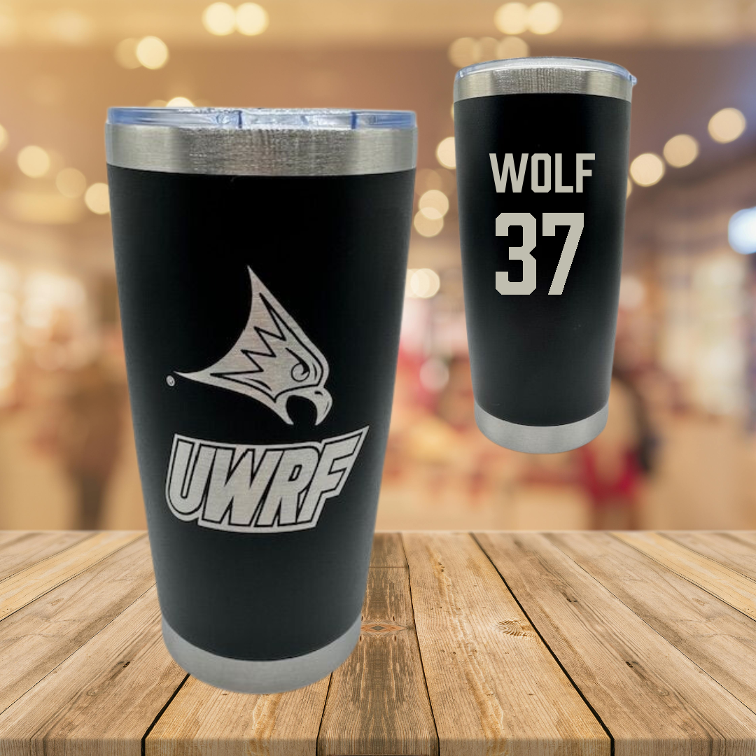 University of Wisconsin-River Falls Football Black Stainless Steel Tumbler - #37 Brayden Wolf