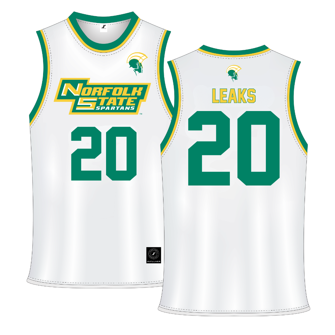 Norfolk State University White Basketball Jersey - #20 Jordan Leaks