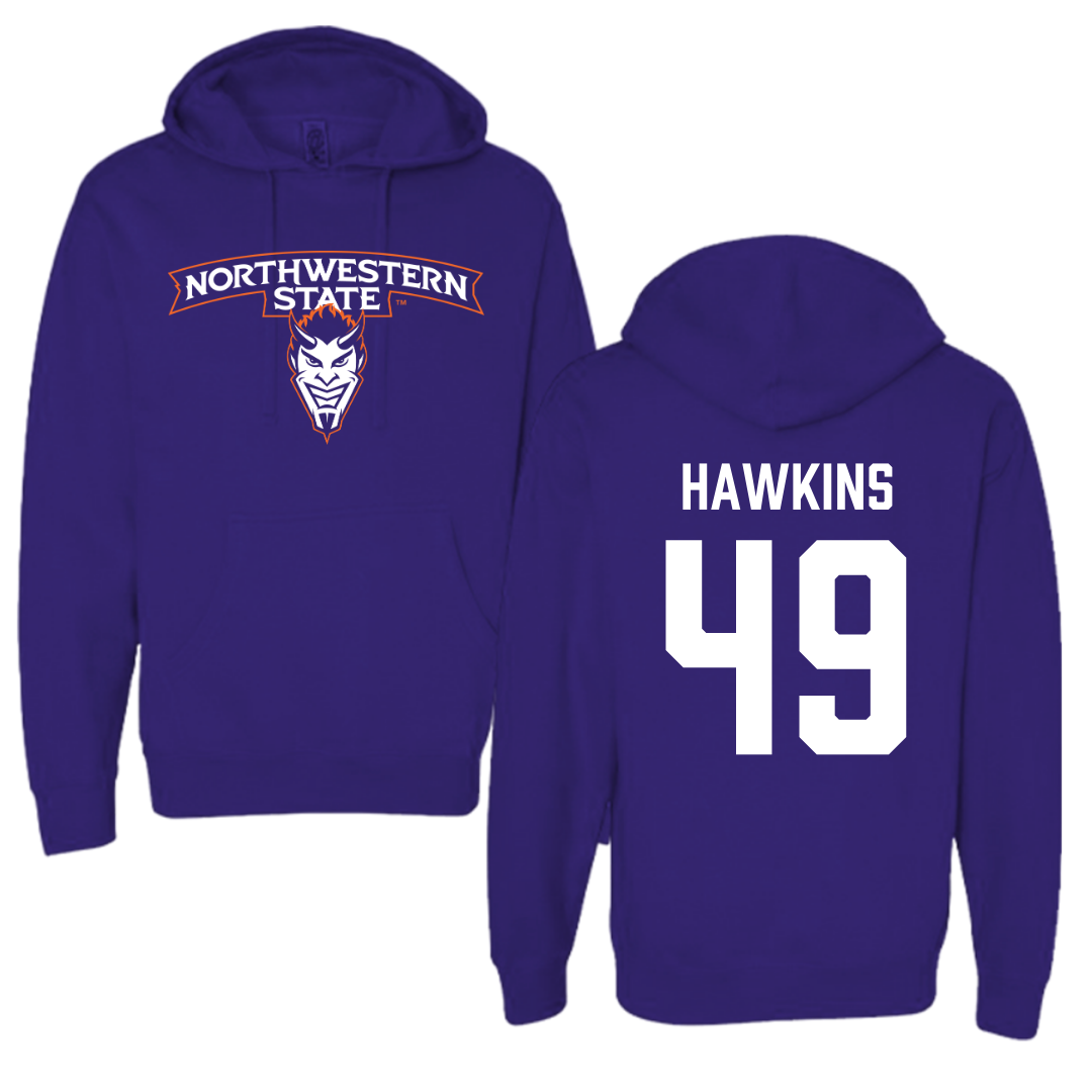 Northwestern State University Football Purple Hoodie - #49 Christian Hawkins