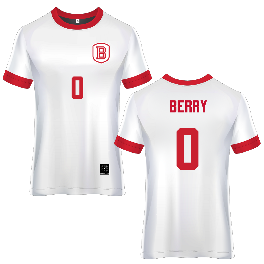 Bradley University White Soccer Jersey - #0 Drew Berry
