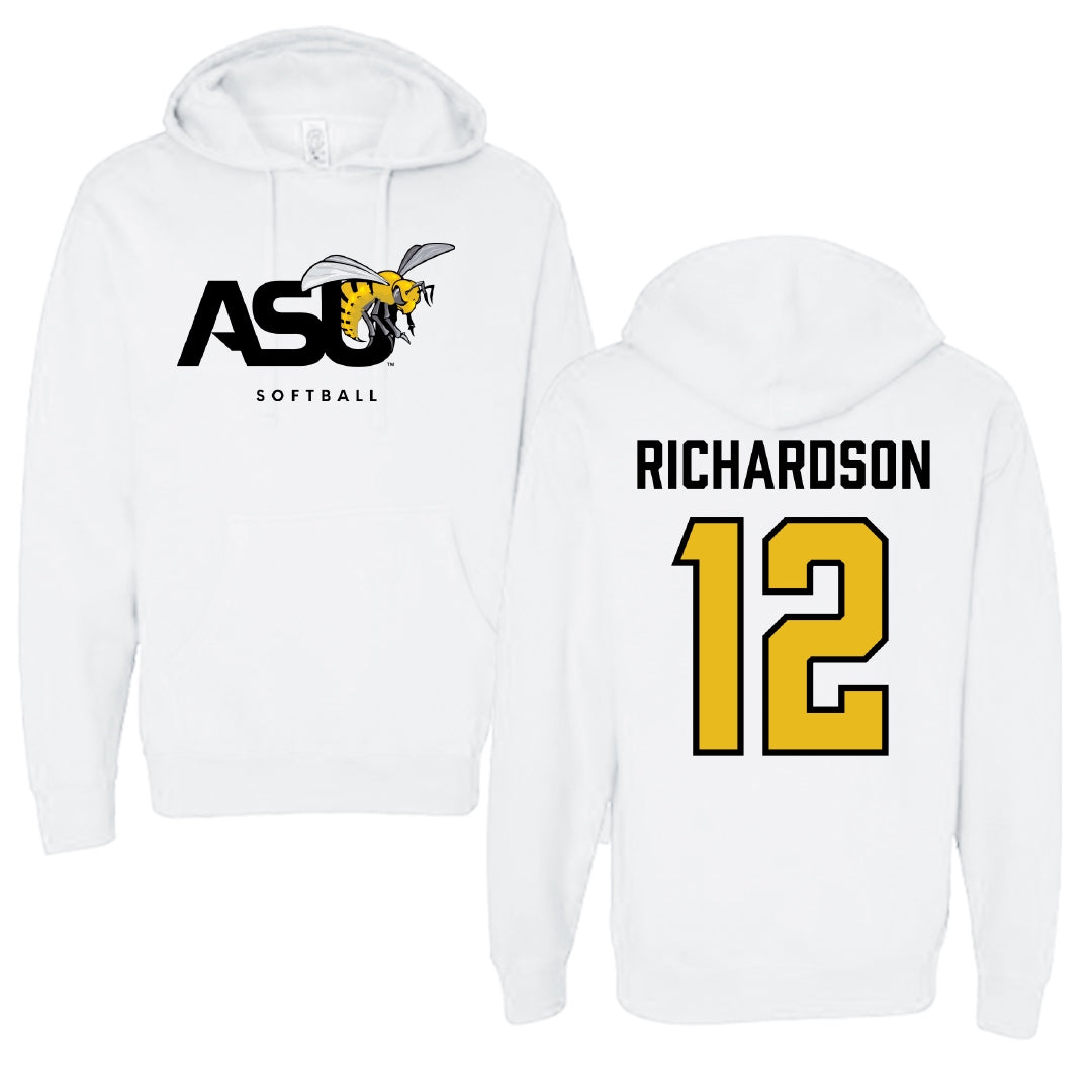 Alabama State University Softball White ASU Hoodie - #12 Leah Richardson
