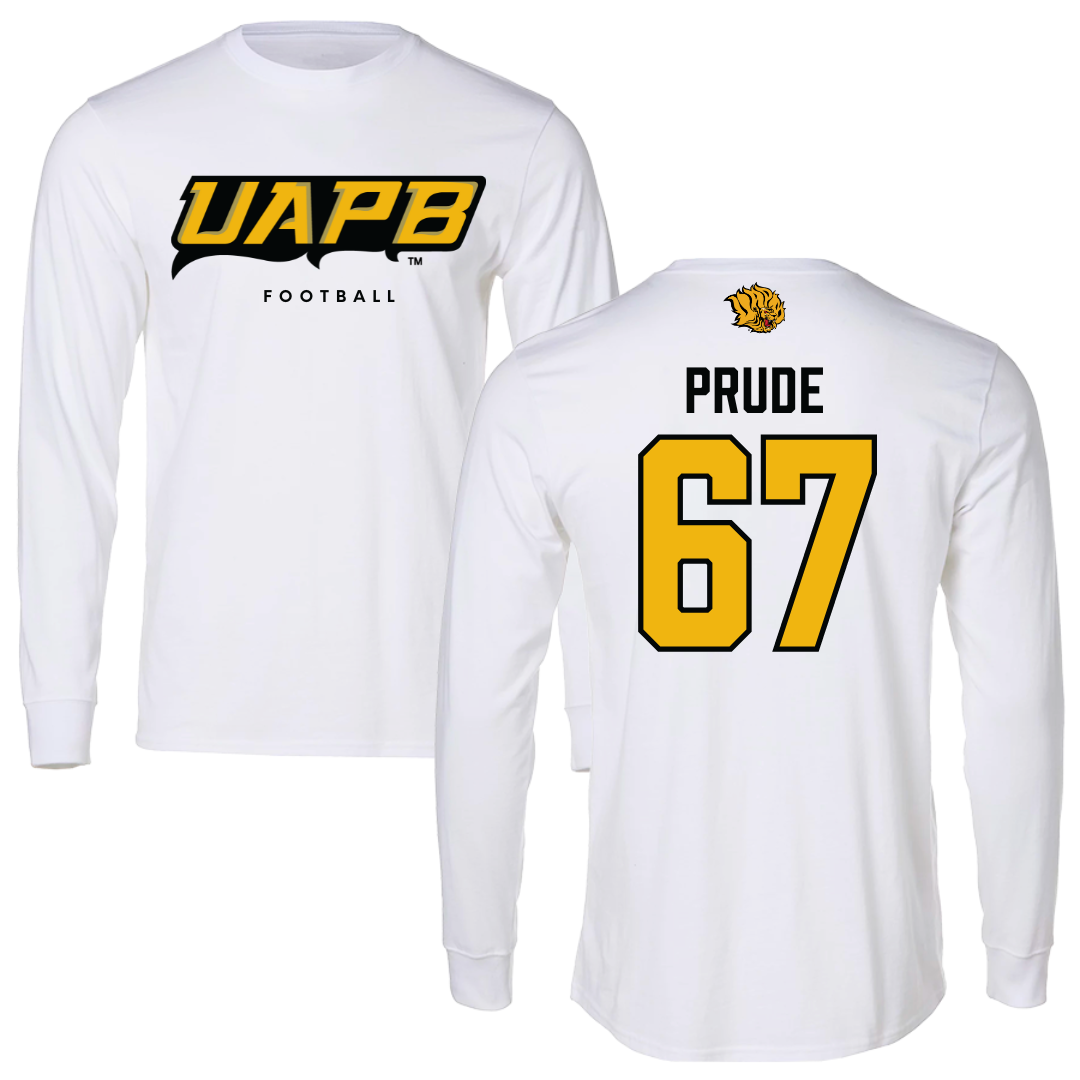University of Arkansas-Pine Bluff Football White Performance Long Sleeve - #67 Marcus Prude