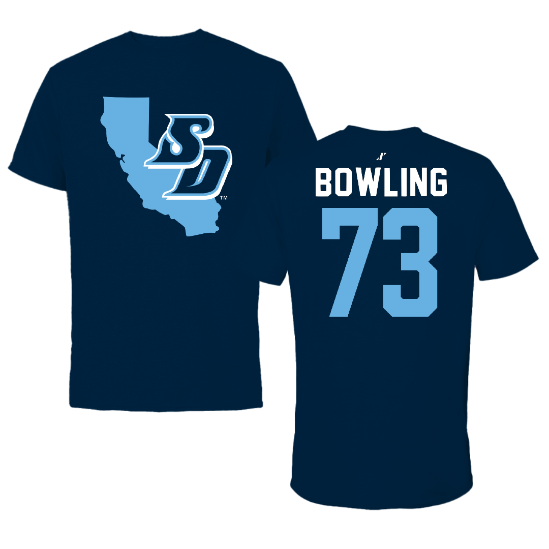 University of San Diego Football Navy State Performance Tee - #73 Evans Bowling