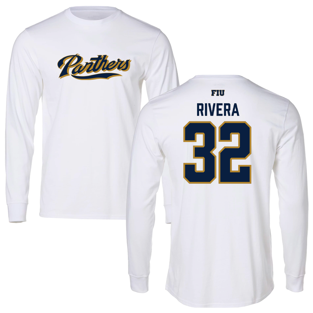 Florida International University Baseball White Panthers Performance Long Sleeve - #32 Nelson Rivera