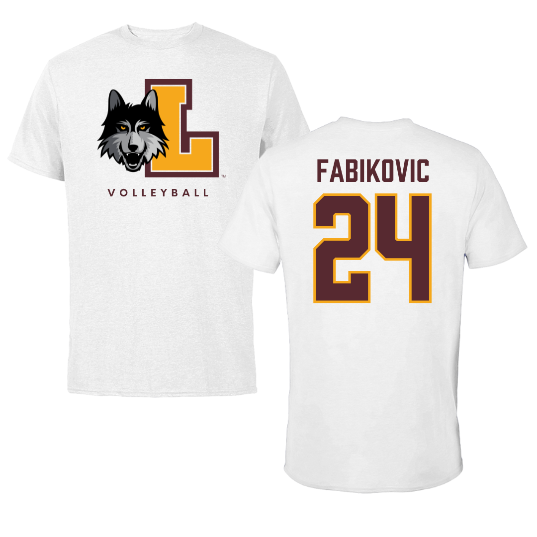 Loyola University-Chicago Volleyball White Tee - #24 Daniel Fabikovic