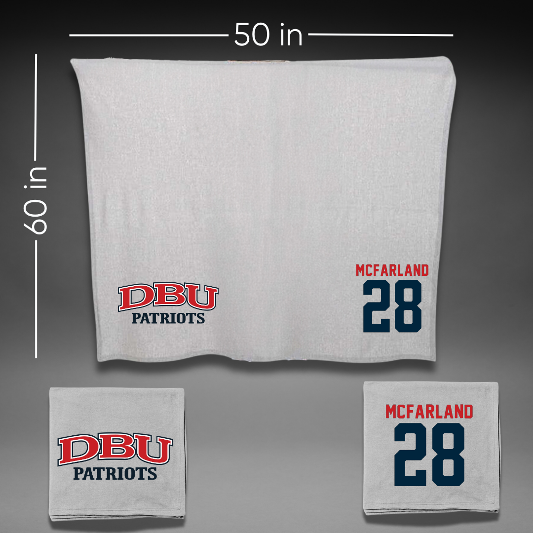 Dallas Baptist University Soccer Gray Blanket - #28 Riley McFarland