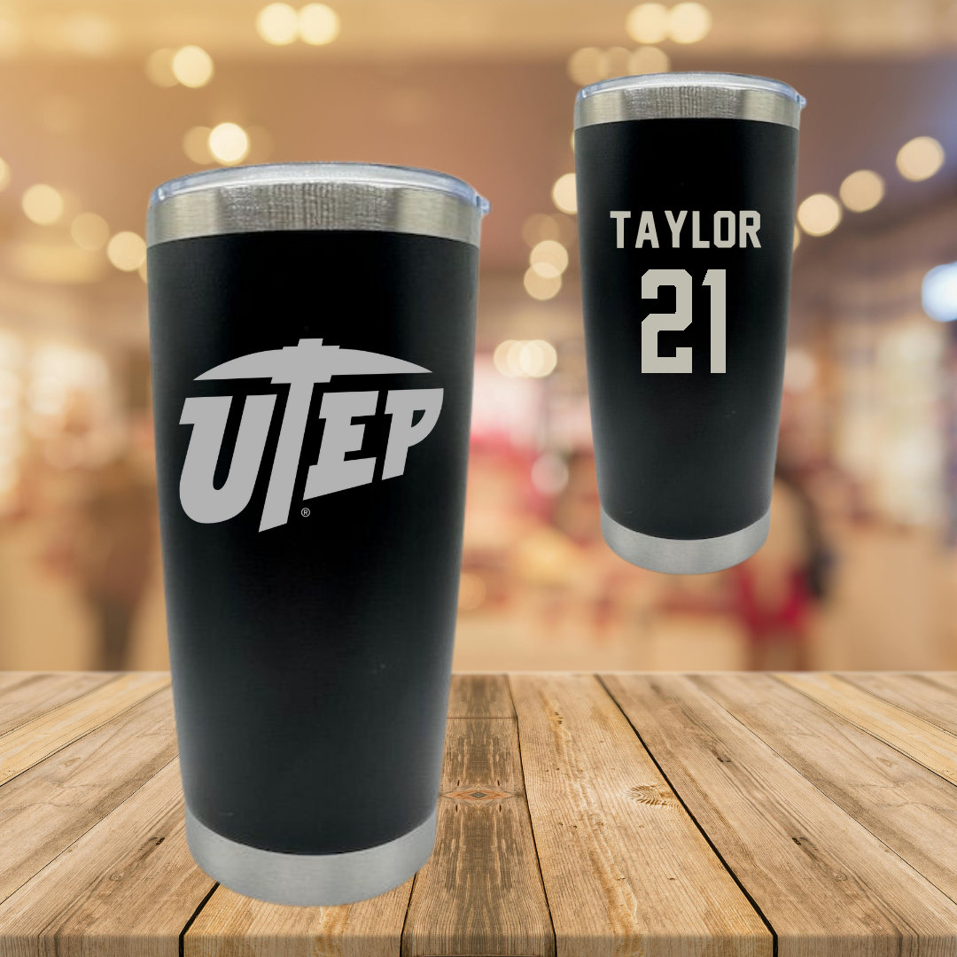 University of Texas at El Paso Football Black Stainless Steel Tumbler - #21 Marquez Taylor