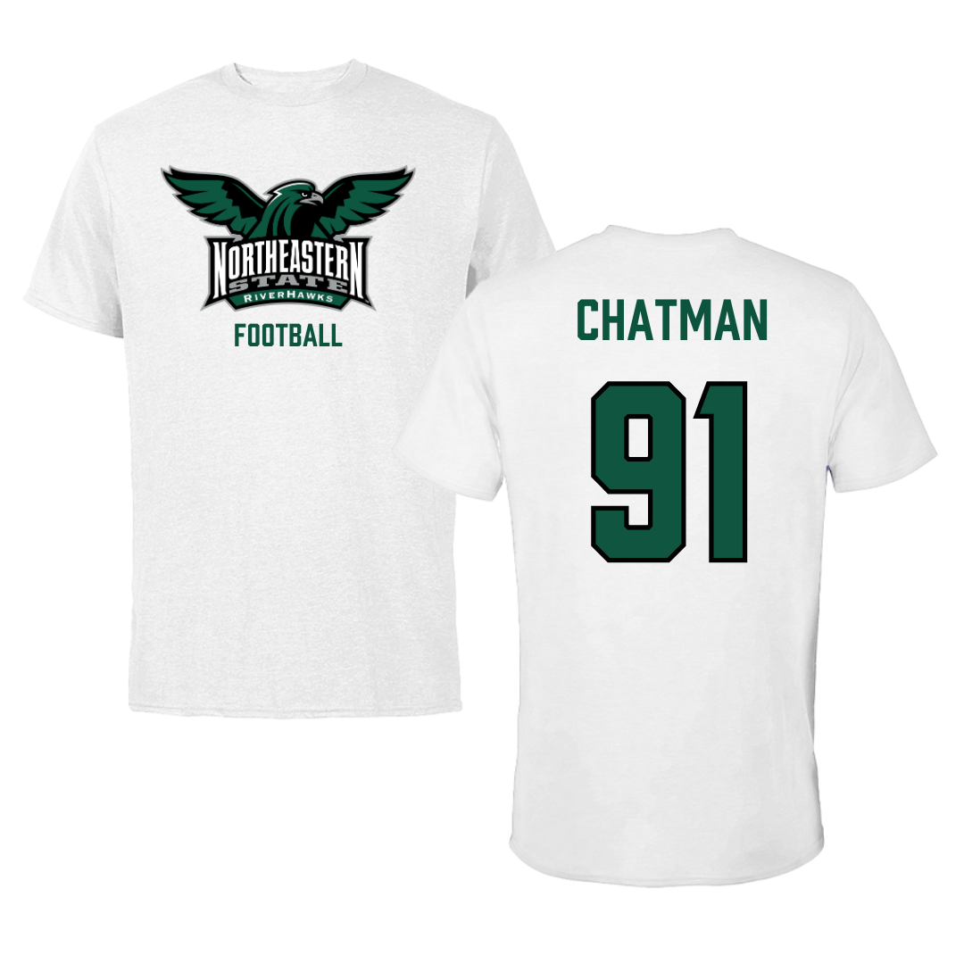 Northeastern State University Football White Performance Tee - #91 Marquez Chatman