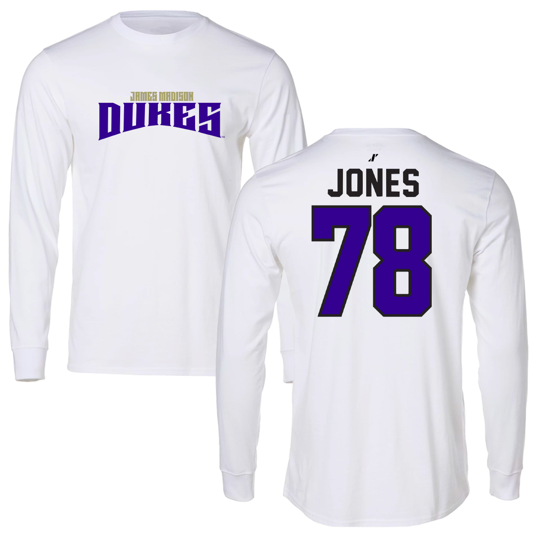 James Madison University Football White Classic Long Sleeve - #78 Cameron Jones