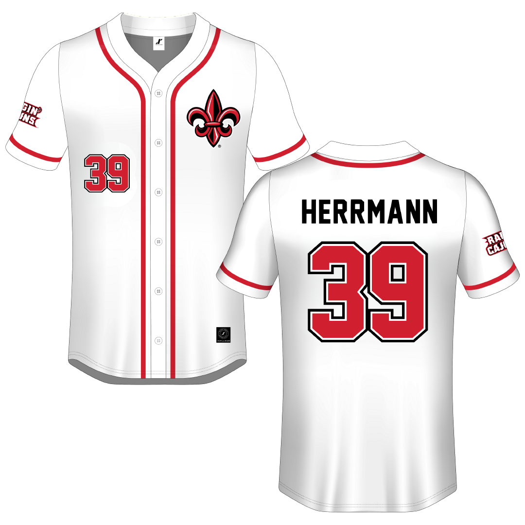 University of Louisiana at Lafayette White Button-Down Jersey - #39 Andrew Herrmann