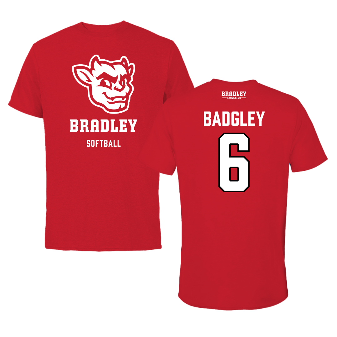 Bradley University Softball Red Mascot Performance Tee - #6 Abbott Badgley