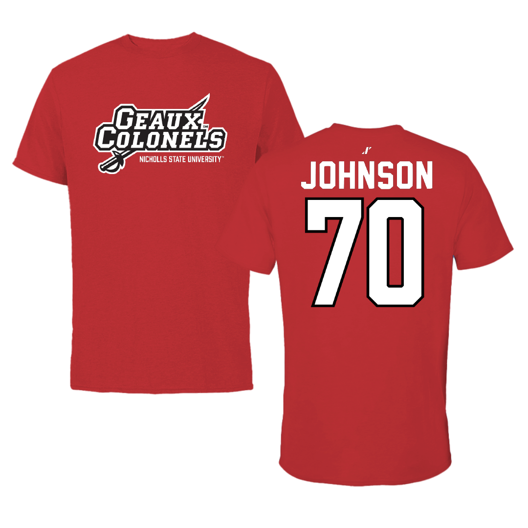 Nicholls State University Football Red General Tee - #70 Jacob Johnson