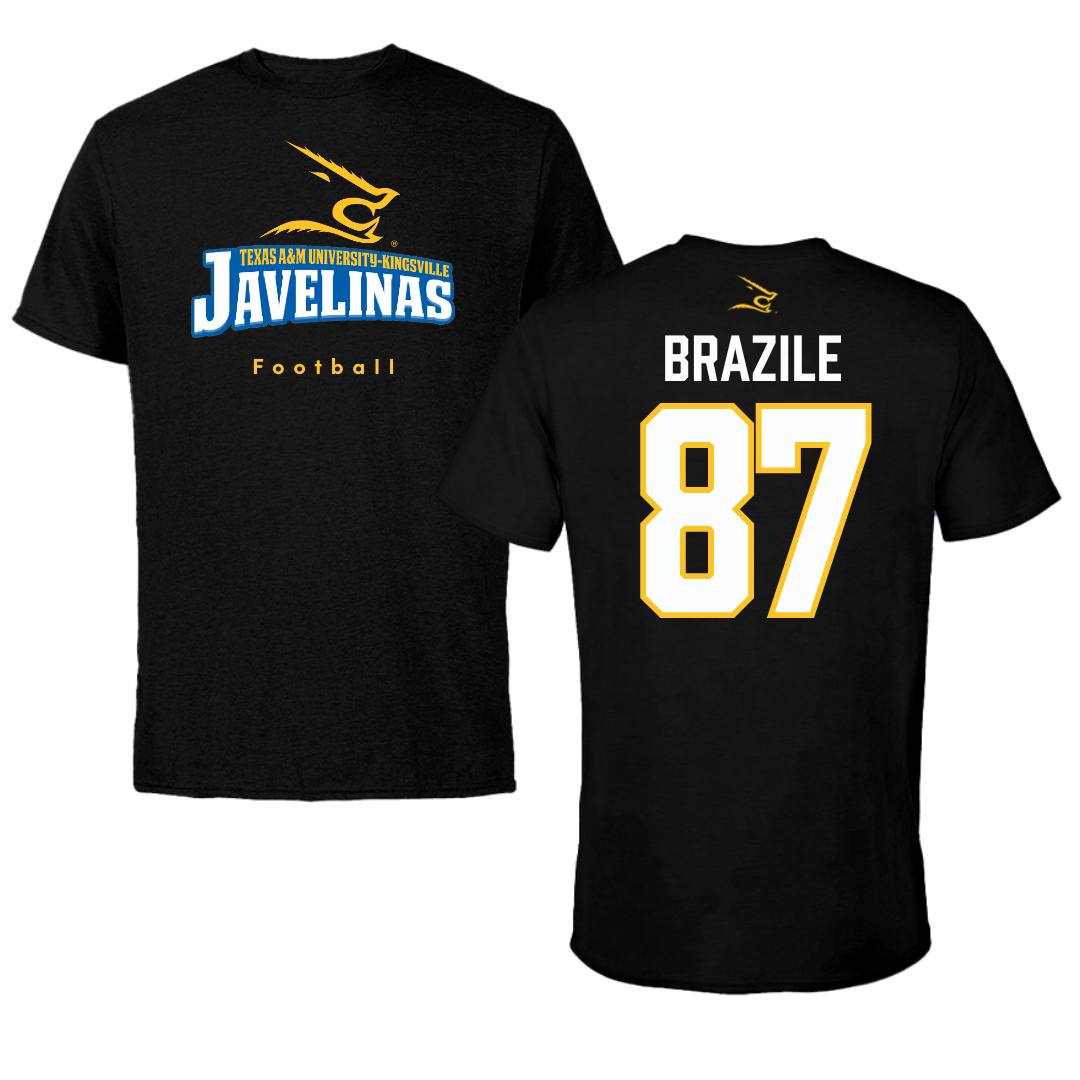 Texas A&M University-Kingsville Football Black Tee - #87 Vance Brazile