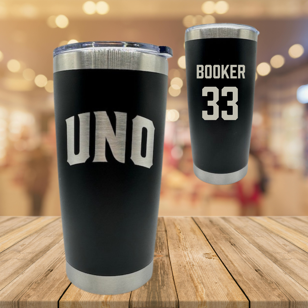 University of New Orleans Basketball Black Stainless Steel Tumbler - #33 Dorian Booker