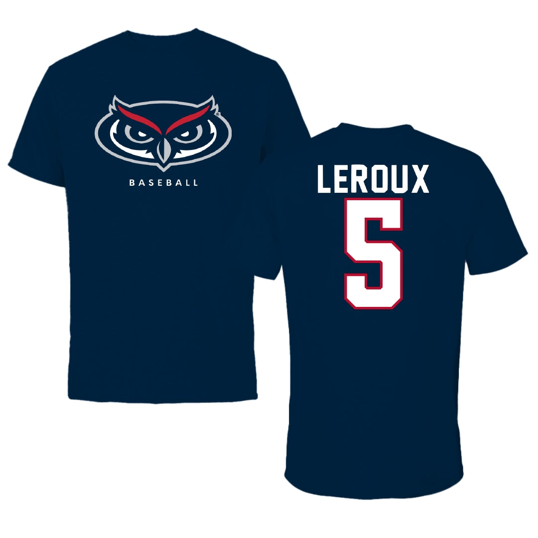 Florida Atlantic University Baseball Navy Mascot Performance Tee - #5 Brando Leroux