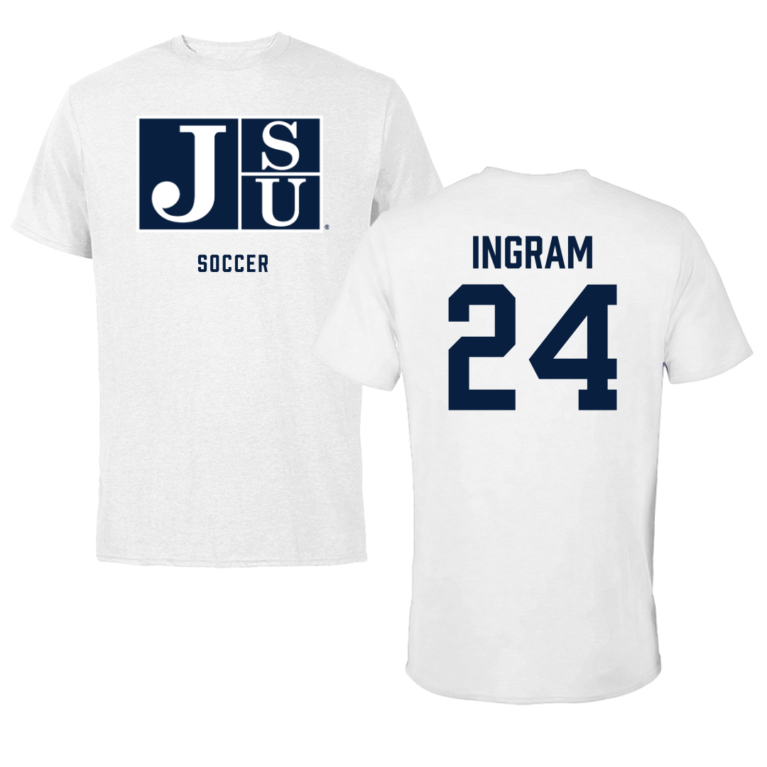 Jackson State University Soccer White Performance Tee - #24 Willow Ingram