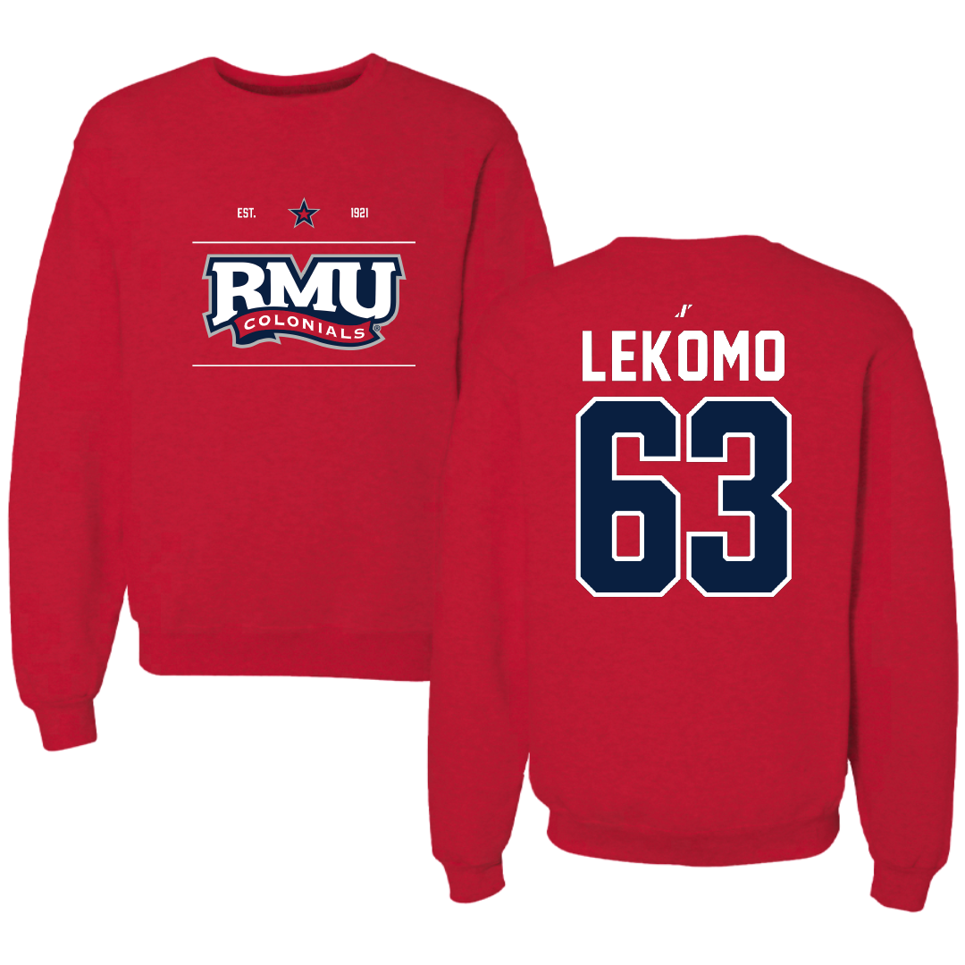 Robert Morris University Football Red General Crewneck - #63 Yann Lekomo