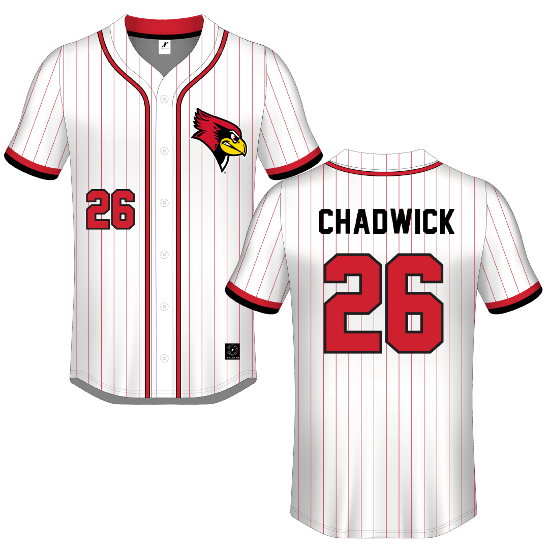 Illinois State University White Pinstripe Button-Down Jersey - #26 Tyrelle Chadwick