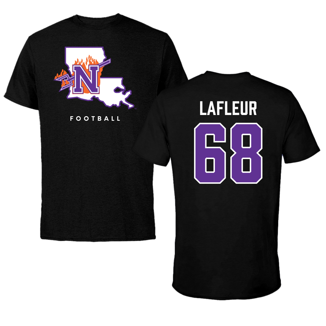 Northwestern State University Football Black Block Tee - #68 Cole LaFleur