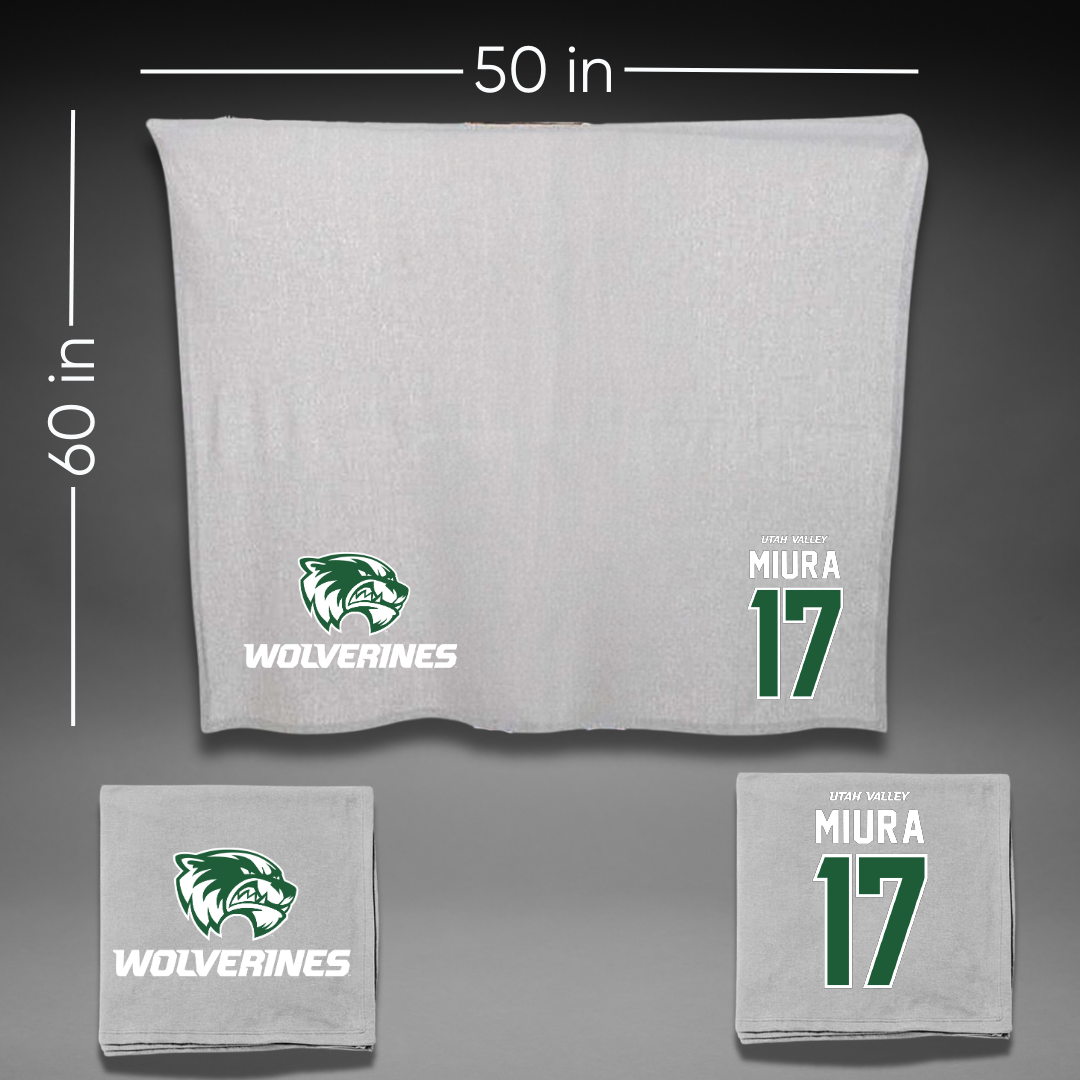 Utah Valley University Soccer Gray Blanket - #17 Ura Miura