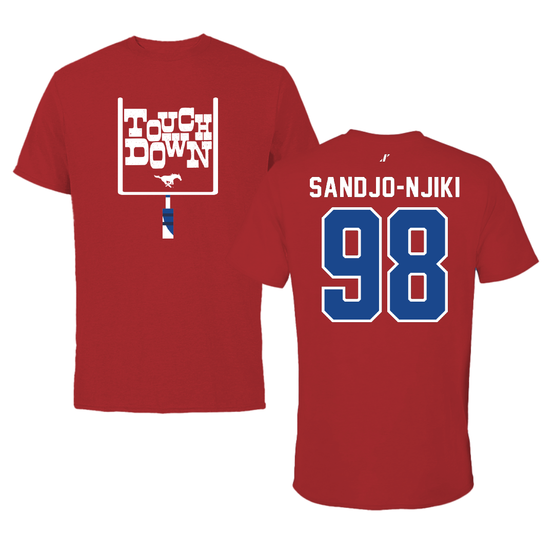 Southern Methodist University Football Canvas Red Touchdown Tee - #98 Mike Sandjo-Njiki