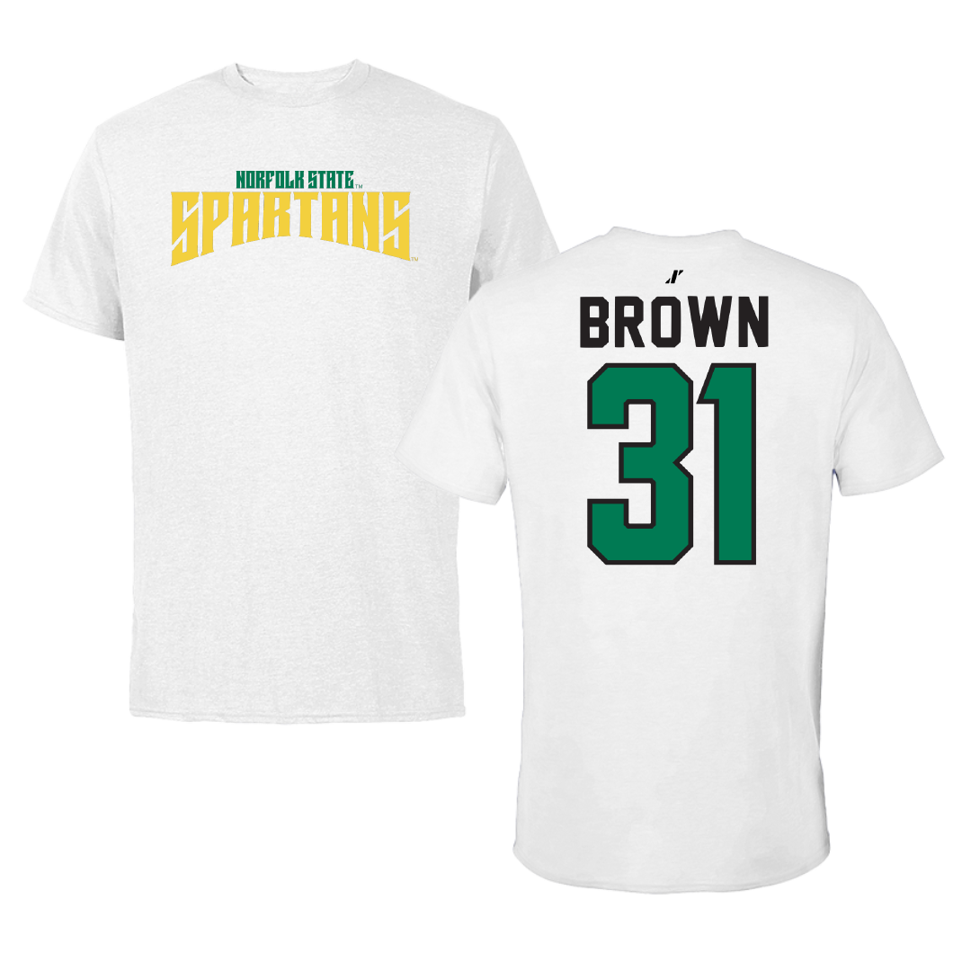 Norfolk State University Basketball White Classic Tee - #31 Cahiem Brown