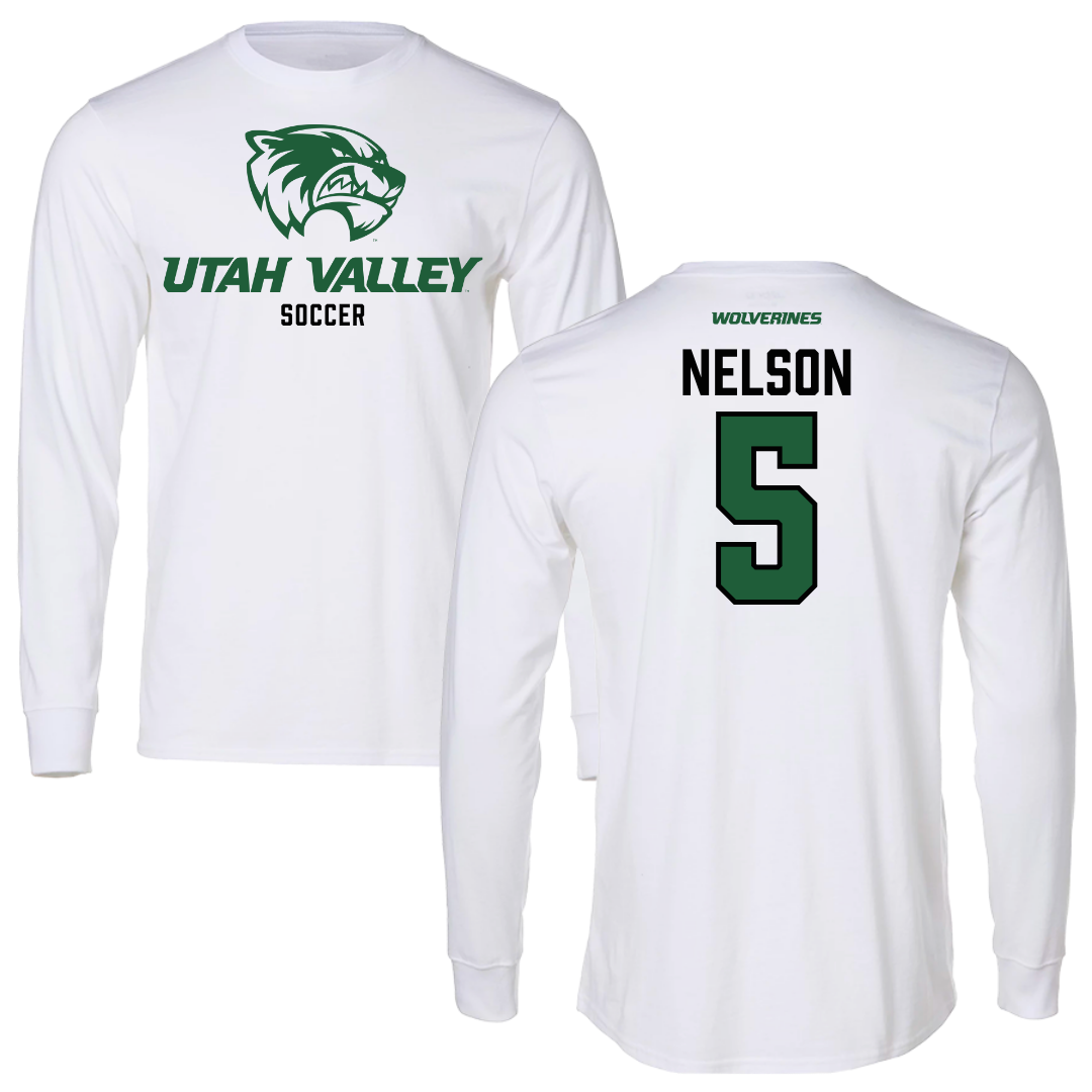 Utah Valley University Soccer White Performance Long Sleeve - #5 Taylor Nelson