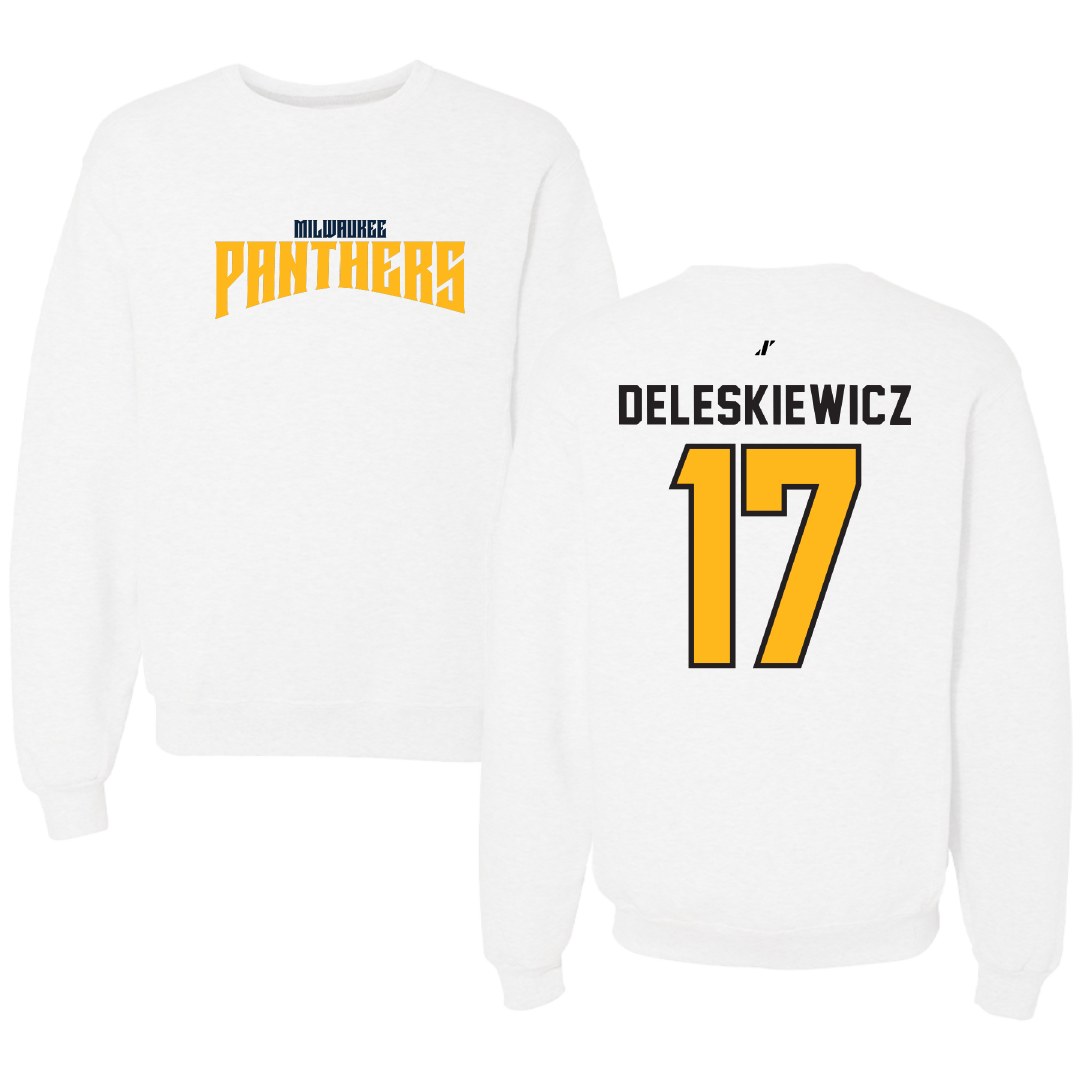 University of Wisconsin-Milwaukee Baseball White Classic Crewneck - #17 Tyler Deleskiewicz