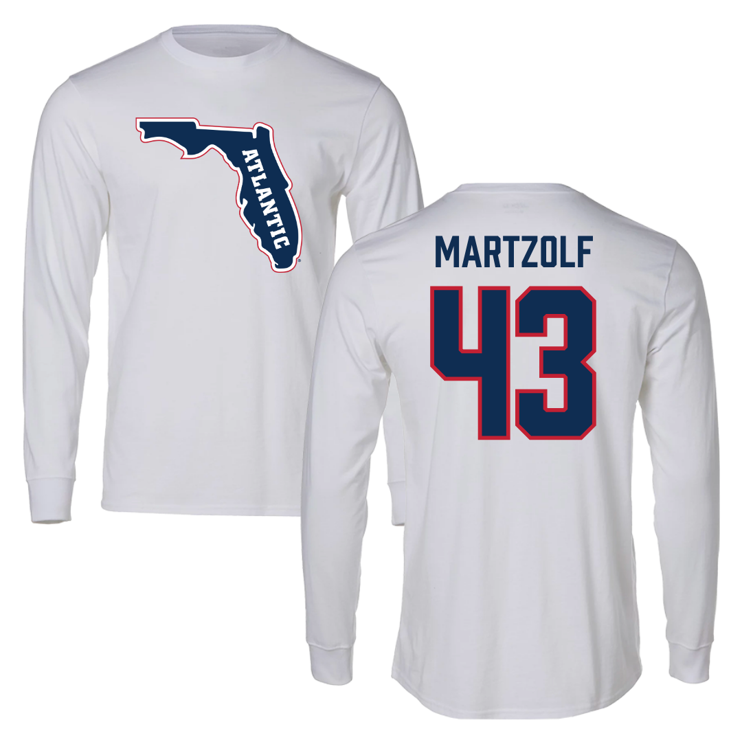 Florida Atlantic University Baseball White Performance Long Sleeve - #43 Max Martzolf
