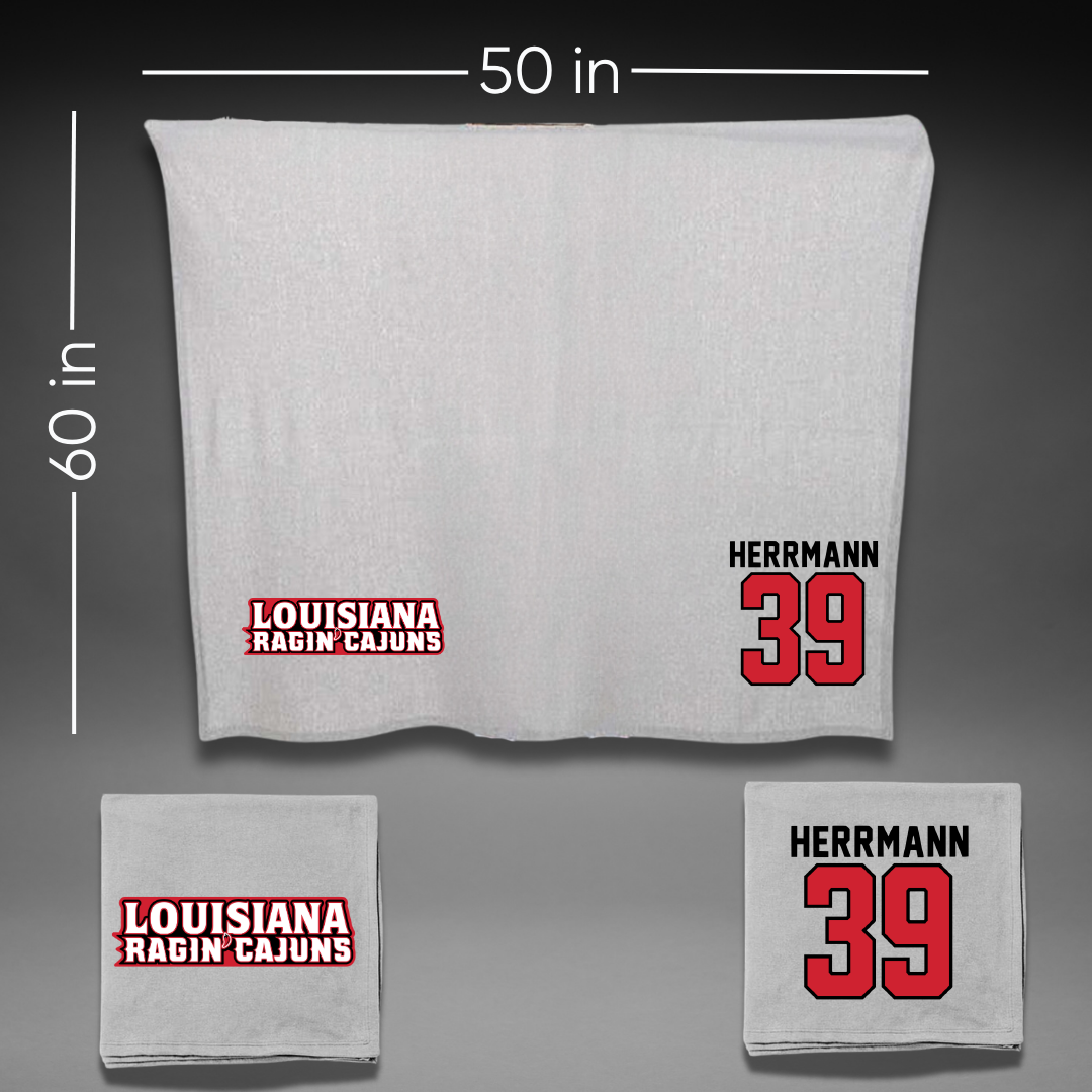 University of Louisiana at Lafayette Baseball Gray Blanket - #39 Andrew Herrmann