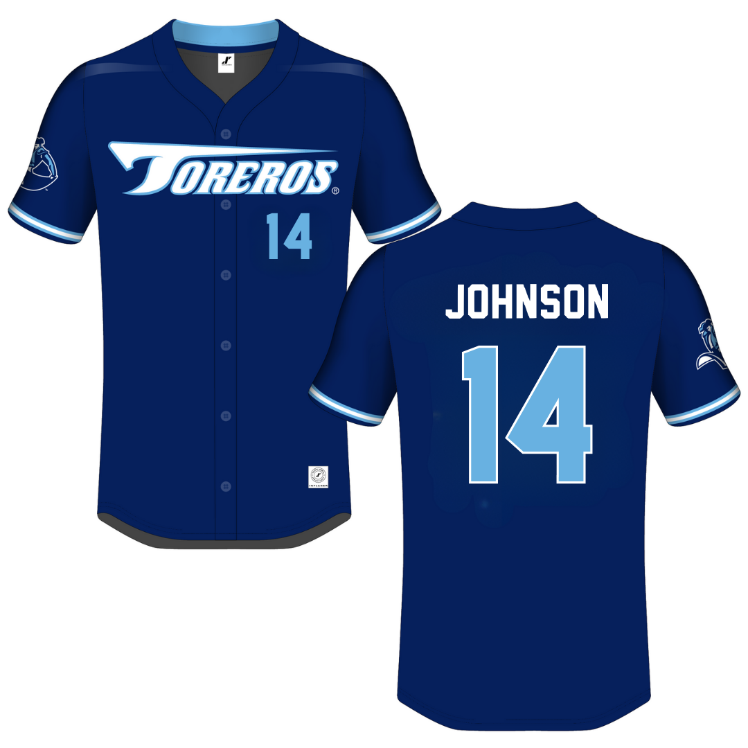 University of San Diego Navy Button-Down Jersey - #14 Taylor Johnson
