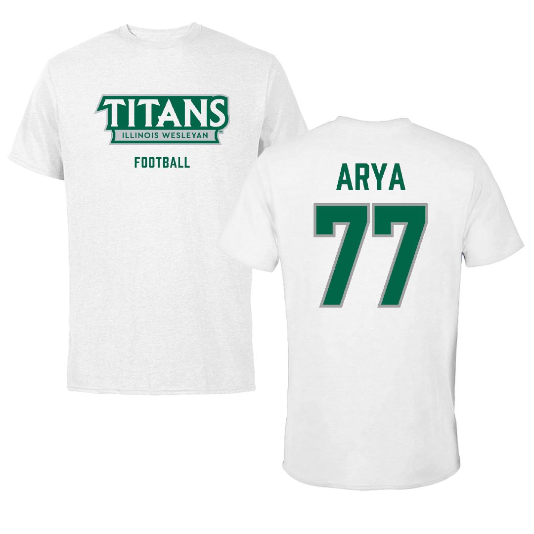 Illinois Wesleyan University Football White Mascot Performance Tee - #77 Justin Arya