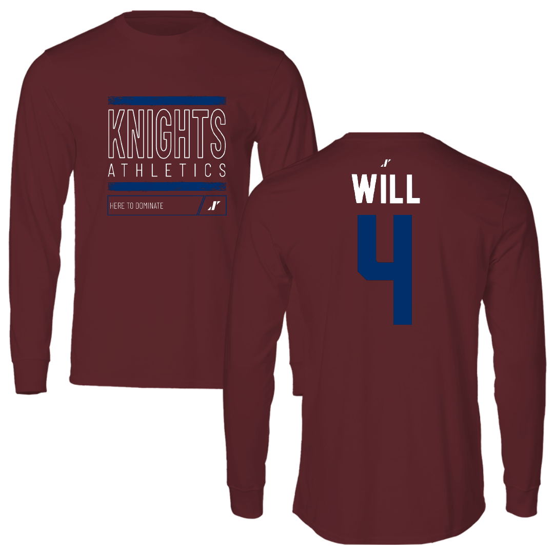 Fairleigh Dickinson University-Metropolitan Campus Baseball Maroon Dominate Long Sleeve - #4 Zack Will