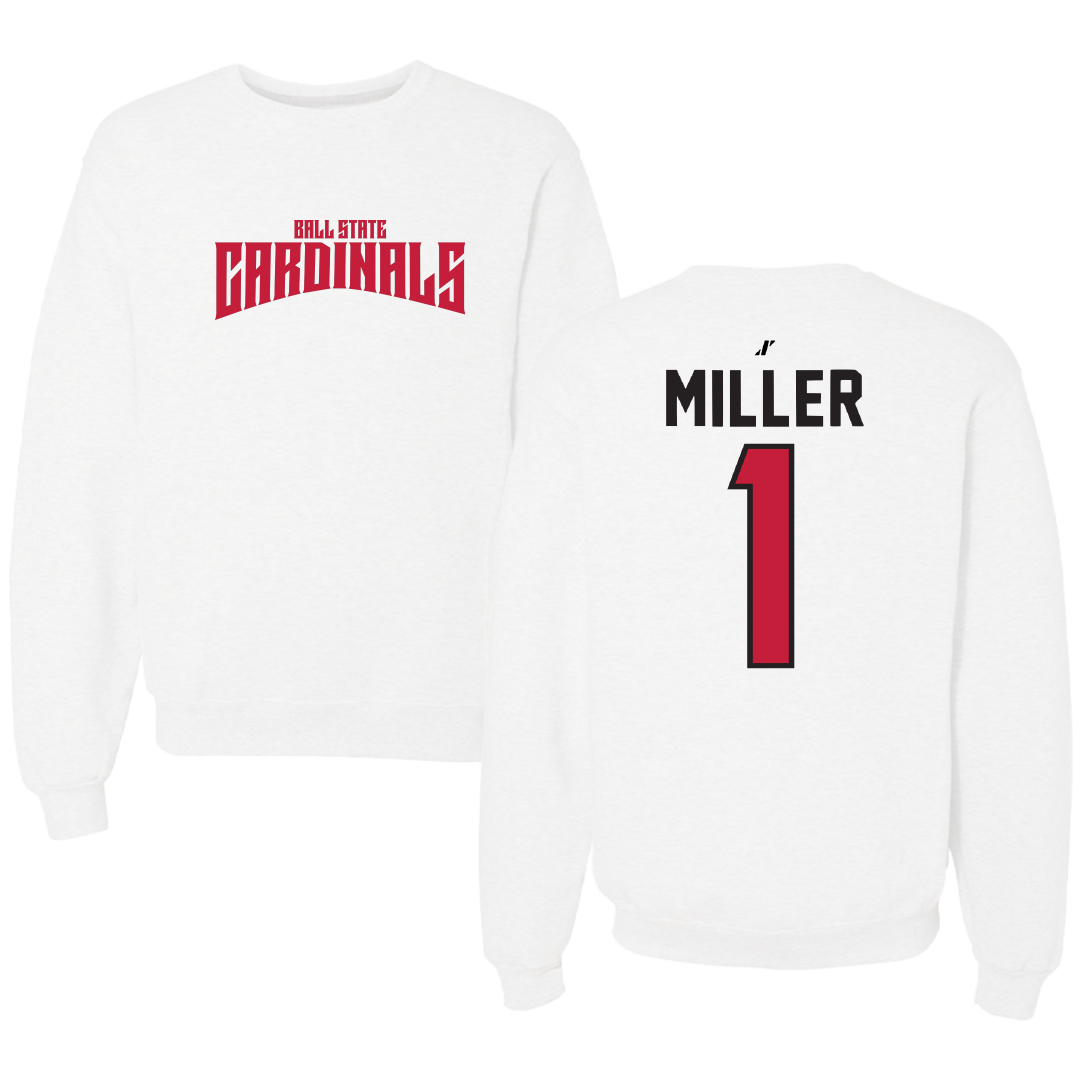 Ball State University Baseball White Classic Crewneck - #1 Grant Miller