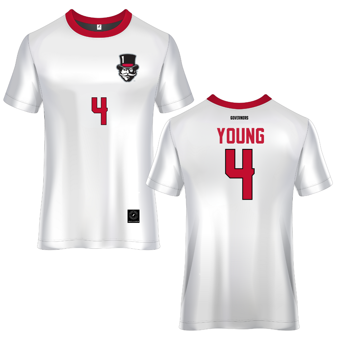 Austin Peay State University White Soccer Jersey - #4 Carolyne Young