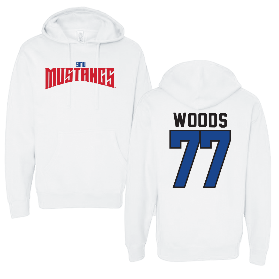 Southern Methodist University Football White Classic Hoodie - #77 Alex Woods