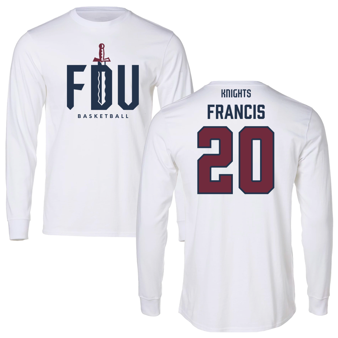 Fairleigh Dickinson University-Metropolitan Campus Basketball White Long Sleeve - #20 Davin Francis