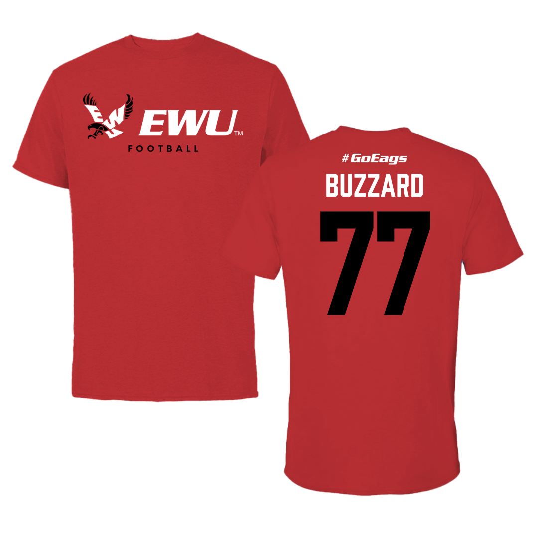 Eastern Washington University Football Red Block Tee - #77 William Buzzard