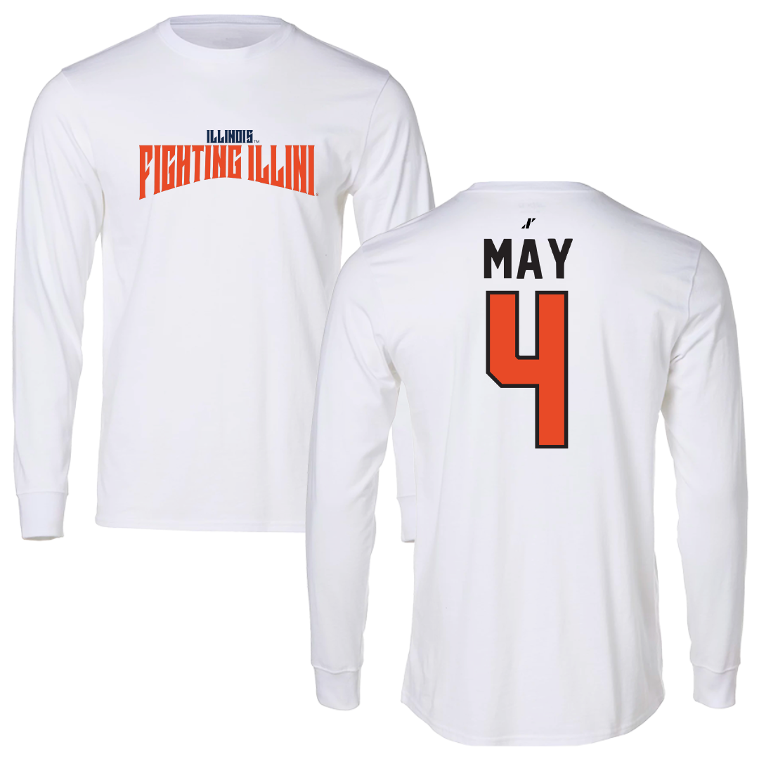 University of Illinois Volleyball White Classic Long Sleeve - #4 Bianca May
