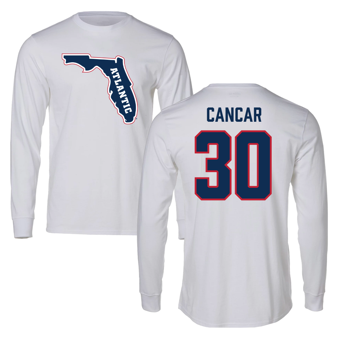 Florida Atlantic University Soccer White Performance Long Sleeve - #30 Jozo Cancar