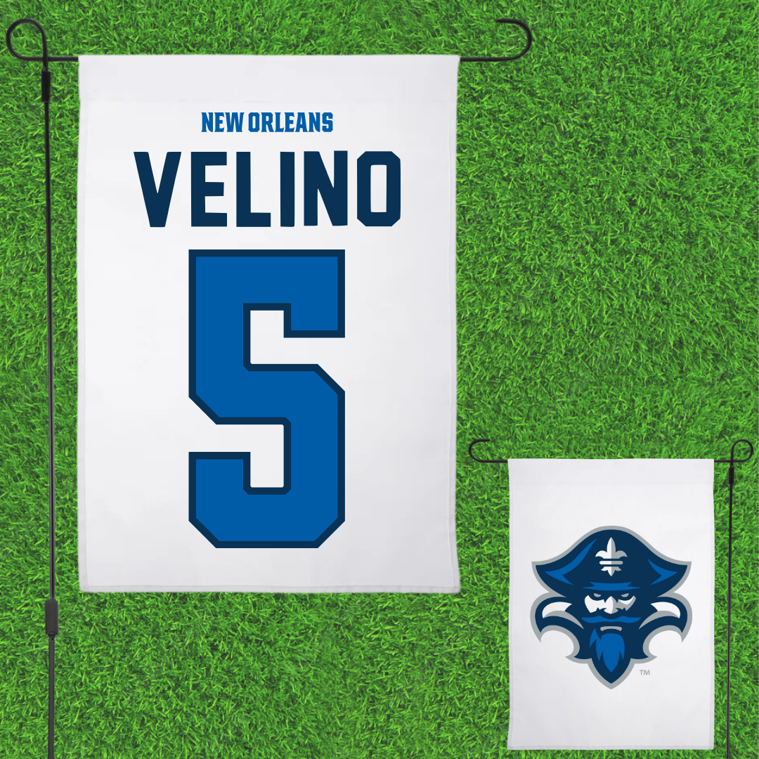 University of New Orleans Baseball White Garden Flag - #5 Tyler Velino