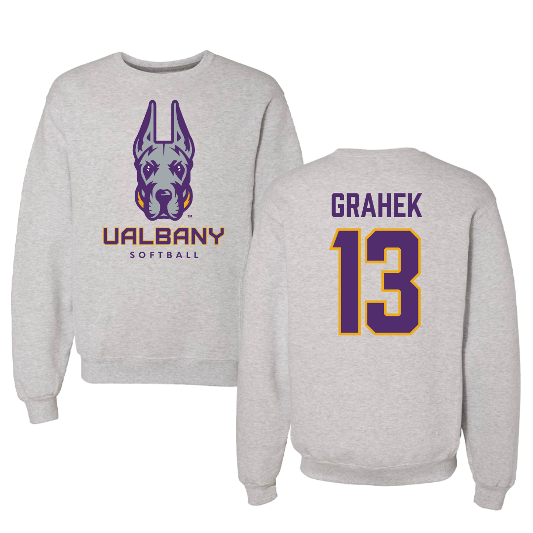 University at Albany Softball Gray Crewneck - #13 Deanna Grahek