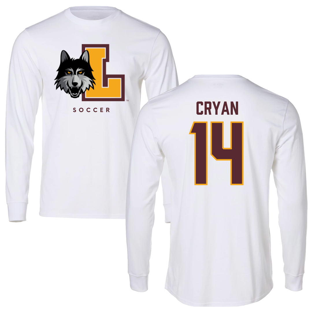 Loyola University-Chicago Soccer White Mascot Long Sleeve - #14 Ansley Cryan
