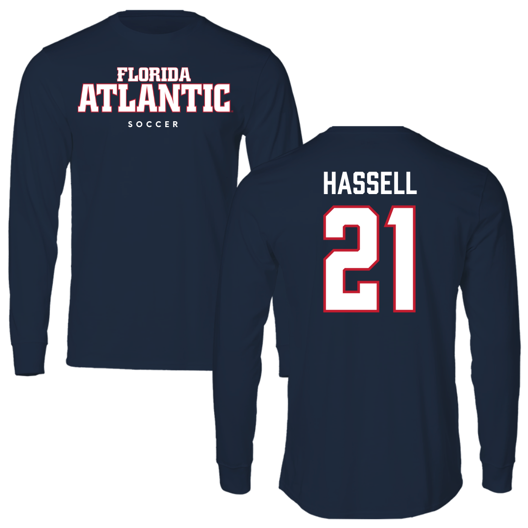 Florida Atlantic University Soccer Navy Block Performance Long Sleeve - #21 Zach Hassell