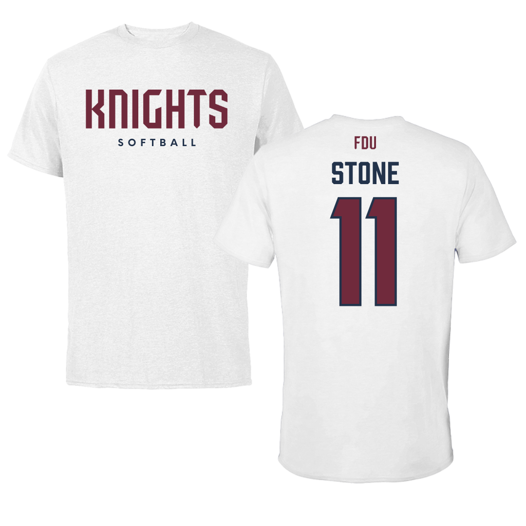 Fairleigh Dickinson University-Metropolitan Campus Softball White Tee - #11 Ayden Stone