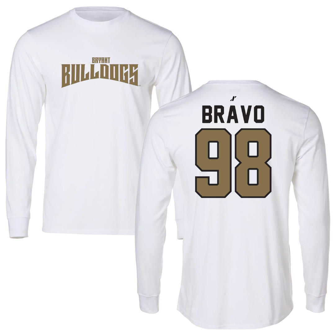 Bryant University Football White Classic Performance Long Sleeve - #98 Gustavo Bravo