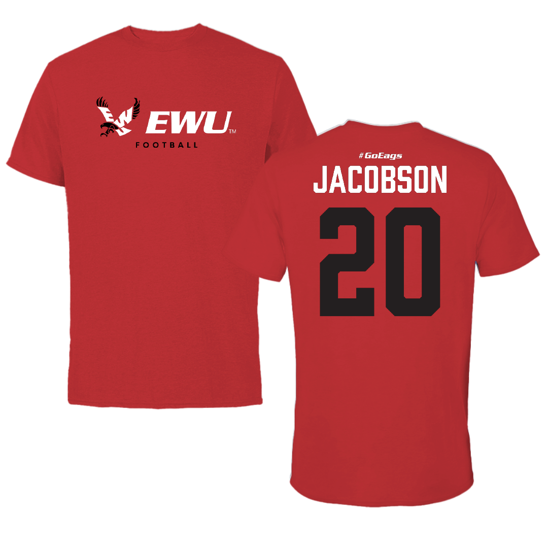 Eastern Washington University Football Red Block Performance Tee - #20 Tyson Jacobson