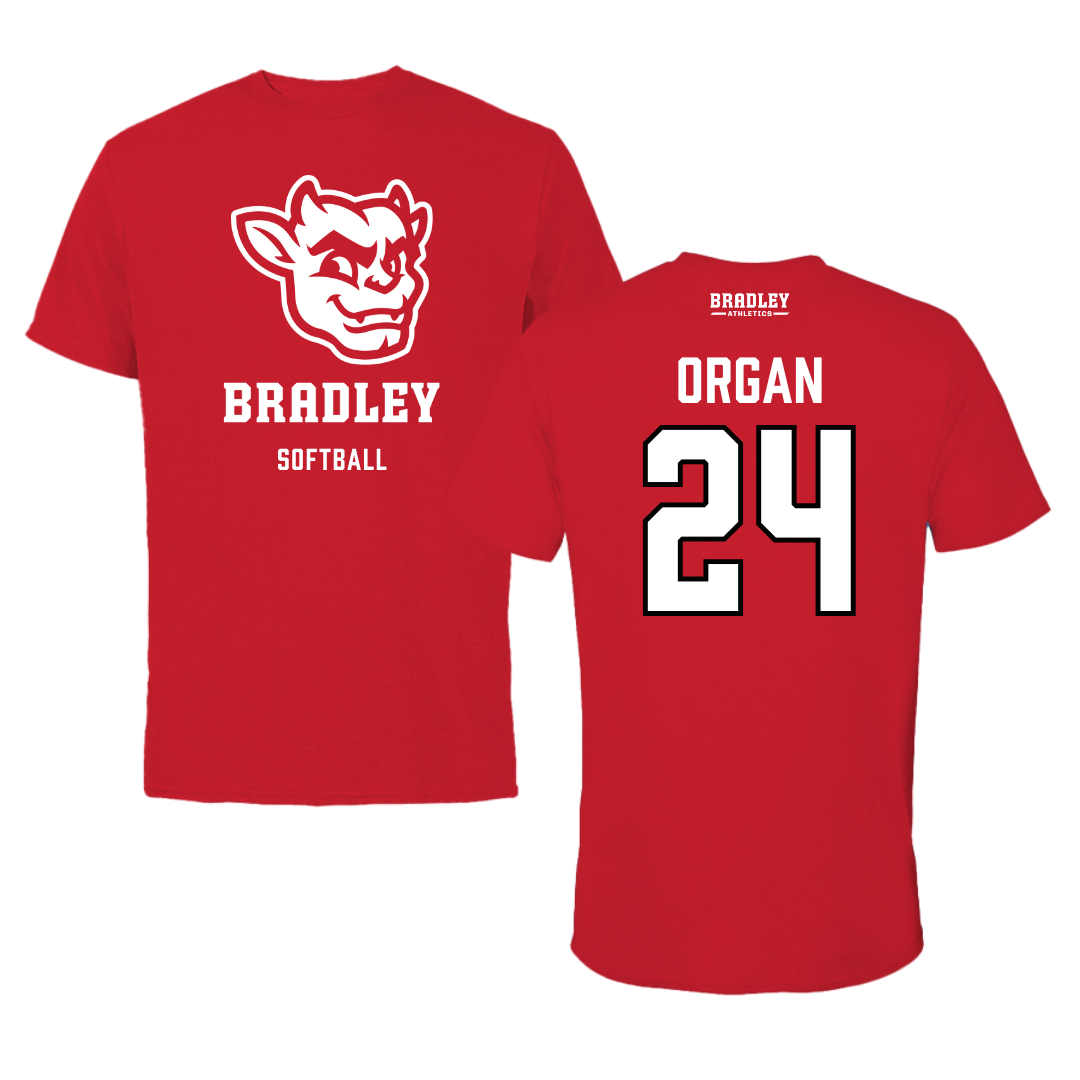 Bradley University Softball Red Mascot Performance Tee - #24 Hannah Organ
