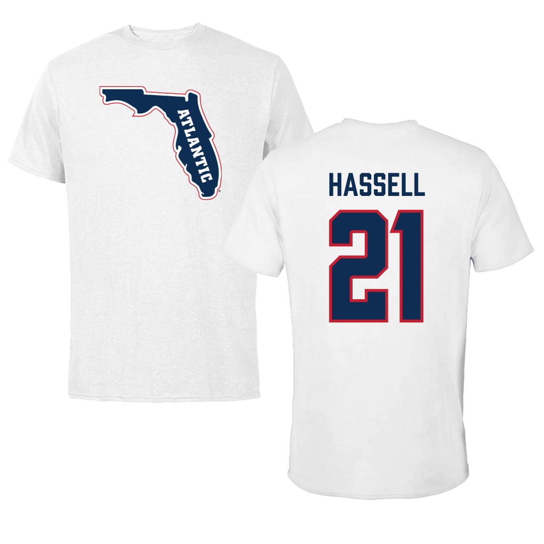Florida Atlantic University Soccer White Tee - #21 Zach Hassell