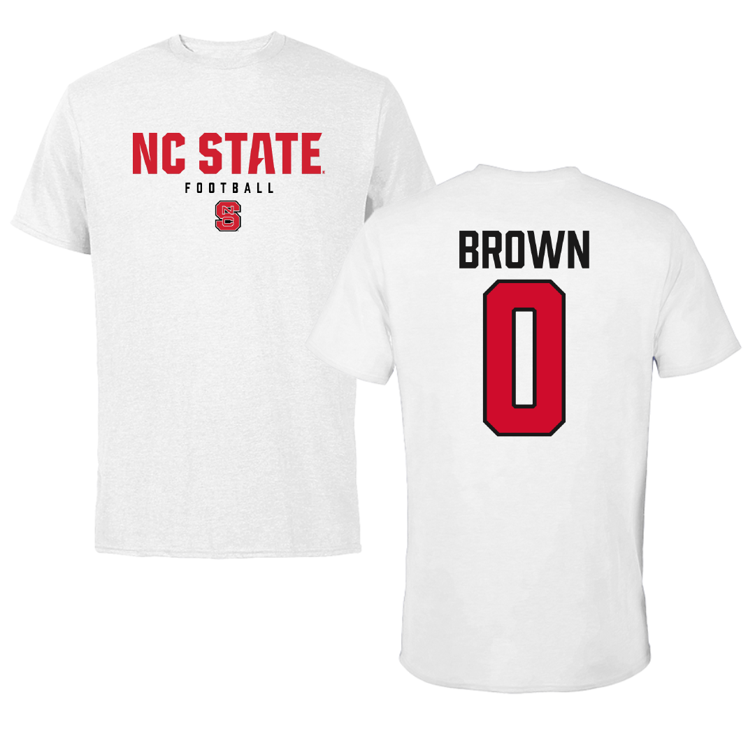 North Carolina State University Football White Tee - #0 Sean Brown